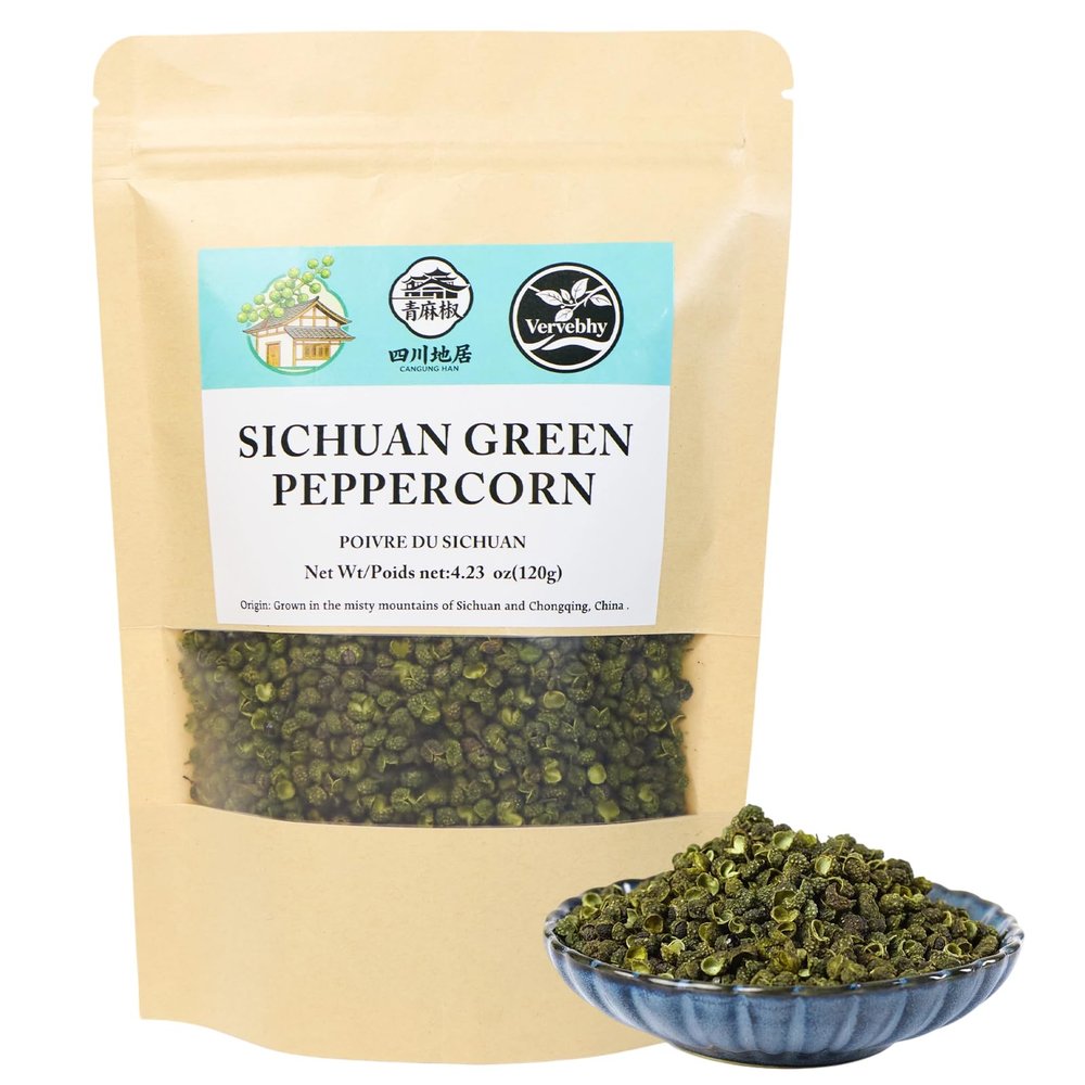 4.23oz(120g), Authentic Sichuan Green Peppercorns, Numbing and Tingle Effect, Less Seeds, Strong Flavor, Essential for Mapo Tofu, Kung Pao Chicken and Asine Cusine