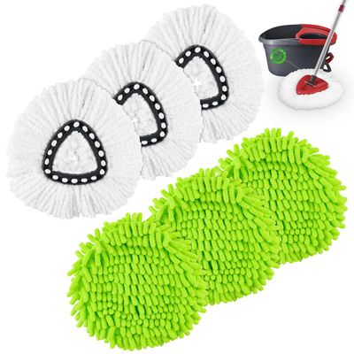 Mop Heads Replacements for Ocedar, Mop Replace Head for o Cedar Easywring 1 Tank, Spin Mop Replacement Head Include 3 Mop Refills Machine Washable Reusable Deep Cleaning and 3 Chenille Mop Pads