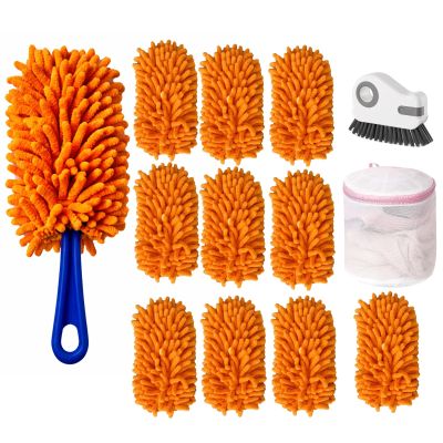 10 Pack Reusable Duster Refills for Swiffer Duster with Extendable Handle, Washable Microfiber Dust Cleaning Kit for Ceiling Fan, Blinds, Furniture, Home Cleaning (10pcs Orange)