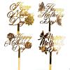 4 PCS Happy Mother's Day Cake Toppers - Gold Mirror Acrylic Cake Decorations with Rose & Butterfly Designs, Mother's Day Cake Topper Supplies for Mom's Birthday, Mother's Day Party, Wedding Cake Decor view 1