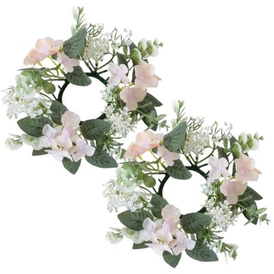 2 Pieces Floral Candle Rings, Candle Rings for Pillars, 9.84 Inch Polyester Tabletop Decor for Wedding, Spring, Farmhouse and Rustic Home