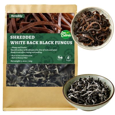 5.29 oz (150g) Shredded Dried Woodear Mushrooms, Shredded Dried Black Fungus Mushrooms, Dried Edible Black Fungus, No Additives, Fiber & Iron-Rich, for Asian cooking Soup Stir-fries Salads