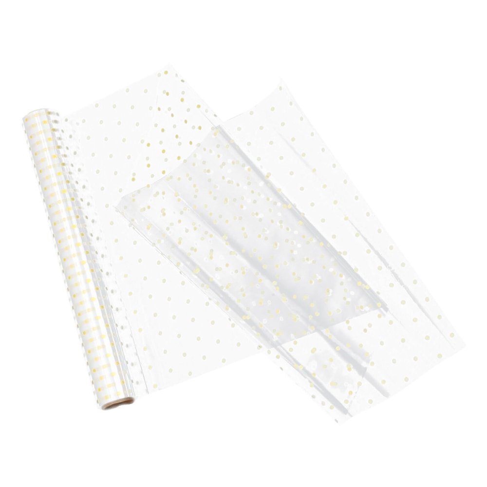 COOPHYA Gold Dot Cellophane Wrapping Film Roll 40cm X 30m Waterproof Floral Bouquet Wrap for Florist Flower Craft Packaging