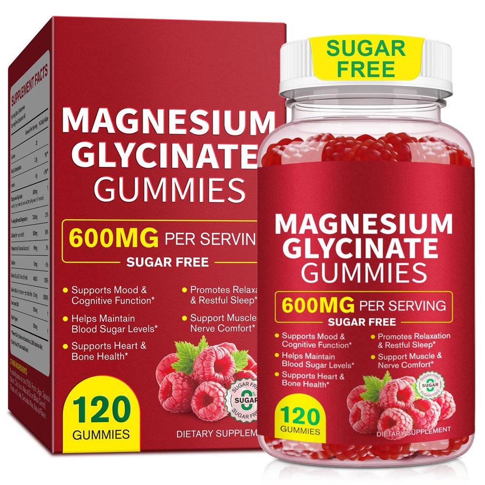 Magnesium Glycinate Gummies 120 Count, 600mg High Absorption Magnesium with L-Threonate, Sugar-Free & Non-GMO Supplement, Supports Relaxation and Sleep for Adults