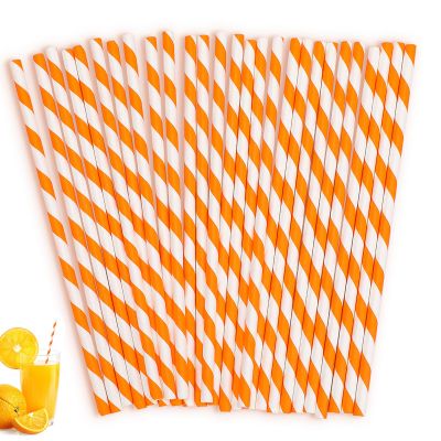 Orange Straws, 100 Pcs 7.7 Inch Disposable Drinking Straw Striped Paper Straws for Bridal Shower New Year Birthday Wedding Juice Coffee Cold Drinks Cocktail Party Decoration Supplies