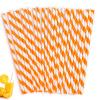 Orange Straws, 100 Pcs 7.7 Inch Disposable Drinking Straw Striped Paper Straws for Bridal Shower New Year Birthday Wedding Juice Coffee Cold Drinks Cocktail Party Decoration Supplies view 1