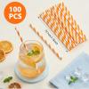 Orange Straws, 100 Pcs 7.7 Inch Disposable Drinking Straw Striped Paper Straws for Bridal Shower New Year Birthday Wedding Juice Coffee Cold Drinks Cocktail Party Decoration Supplies view 2