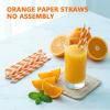 Orange Straws, 100 Pcs 7.7 Inch Disposable Drinking Straw Striped Paper Straws for Bridal Shower New Year Birthday Wedding Juice Coffee Cold Drinks Cocktail Party Decoration Supplies view 3