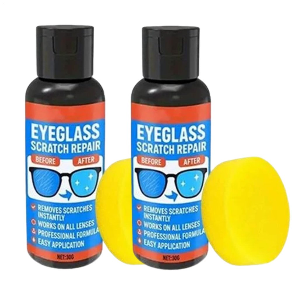 2PCS Eyeglass Scratch Remover With Sponge, 30gX2 Glasses Scratch Repair Kit, Glasses Cleaner, For Indoor, Home, Outdoor, Travel, Office, Vacation
