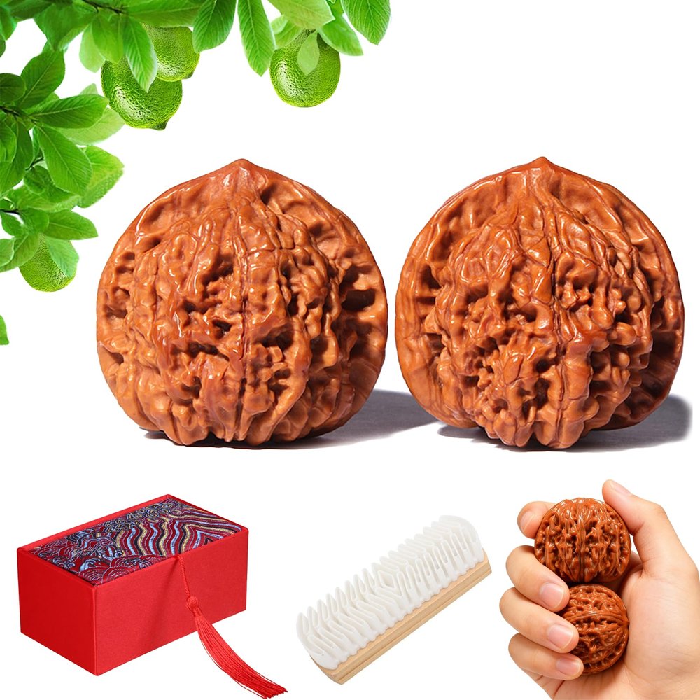 ACMEDICA Natural Chinese Wenwan Walnuts, 1 Pair 1.8" Chinese Walnuts, Wen Wan Walnuts for Palm Exercise, Traditional Hand Massage Gadget Set for Fathers Elders Collectors (1 Pair)