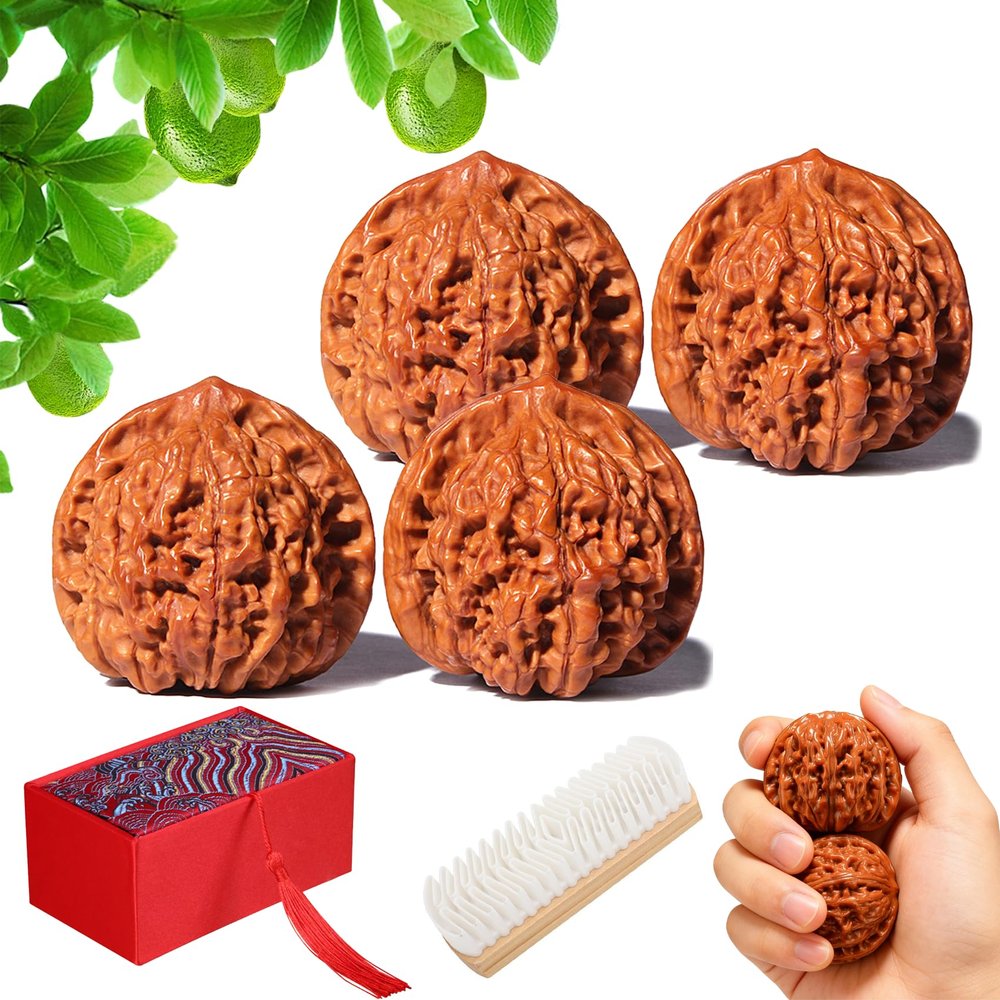 ACMEDICA Natural Chinese Wenwan Walnuts, 1 Pair 1.8" Chinese Walnuts, Wen Wan Walnuts for Palm Exercise, Traditional Hand Massage Gadget Set for Fathers Elders Collectors (2 Pair)