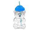 predolo Bear Shaped Glass Cup Multipurpose Decorative Transparent Drinking Cup Cute Bear Glass Cup with Straw Lid Beverage Container Crafted from Transparent, Blue view 2