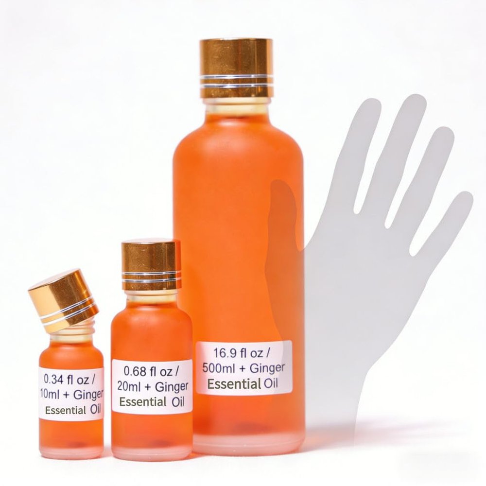 Ginger Massage Oil 0.34/0.68/16.9 fl oz, Warming Body Massage Oil for Relaxation, Moisturizing for Shoulder Neck Back, Professional Bulk Size for Spa Home & Travel Use (0.34 fl oz (10ml))