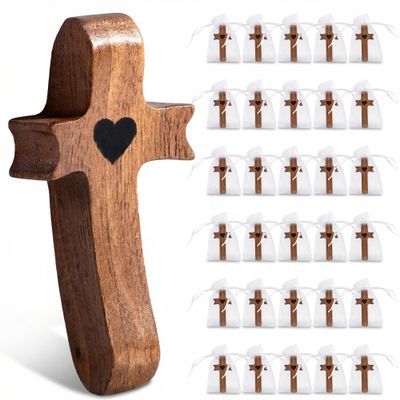 Apexion Wooden Cross Fidget Cross My Heart, 30pcs Fidget for Clutching Stress Relief Religious Encouragement Gifts