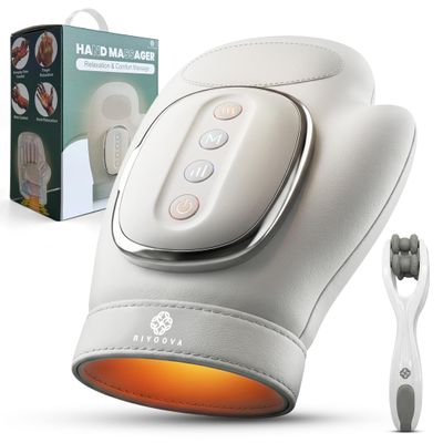 Riyoova Hand Massager with Heat and Compression, Heated Hand Massager, Hand and Wrist Massager, Massage Gloves Style Device for Fingers, Palm and Wrist