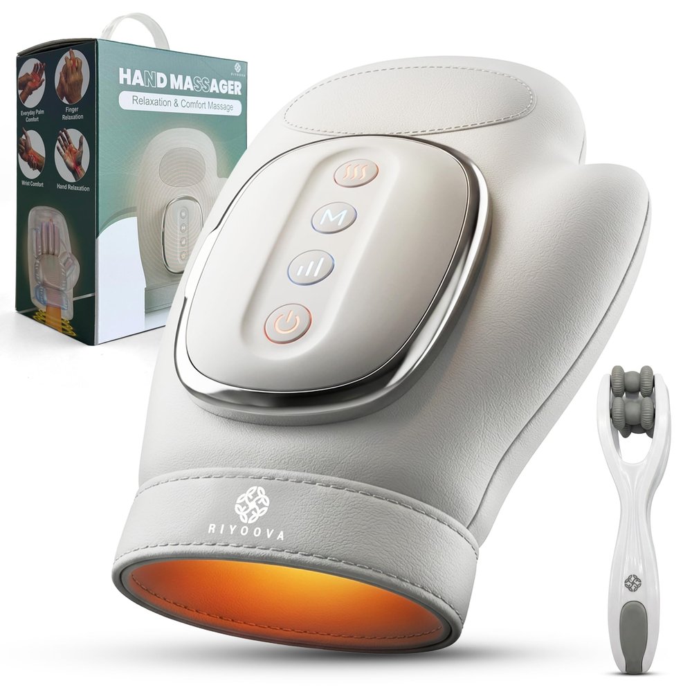 Riyoova Hand Massager with Heat and Compression, Heated Hand Massager, Hand and Wrist Massager, Massage Gloves Style Device for Fingers, Palm and Wrist