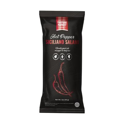 Farmers Market Foods Hot Pepper Siciliano Salami Wisconsin Made Clean Label Salami, No Added Nitrates or Nitrites, Gluten Free, High Protein, Low Carb, Shelf Stable Spicy Gourmet Meat Snack