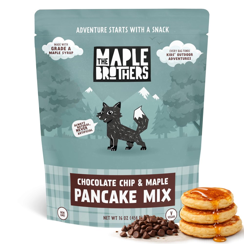 The Maple Brothers Chocolate Chip & Maple Pancake Mix Organic, Vegan, NonGMO, Made with Grade A Maple Sugar & Real Cocoa Fluffy, Easy Breakfast Mix, 16 oz Resealable Bag