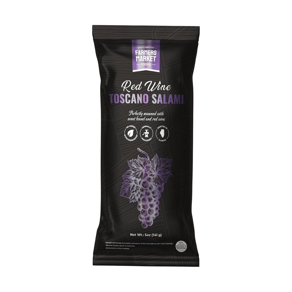 Farmers Market Foods Red Wine Toscano Salami Italian Style Gourmet Salami Snack, Clean Label, Gluten Free, High Protein, Low Carb, Shelf Stable Artisan Meat Snack, 5oz