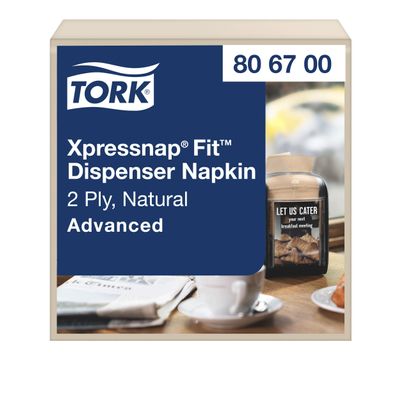 Tork Xpressnap Fit Natural Dispenser Napkin N14, Compostable 2-ply, 6 x 720 napkins, 806700