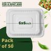 100% Compostable Clamshell Take Out Food Containers 6X6" 50-Pack Heavy-Duty Quality to go Containers, Natural Disposable Bagasse, Eco-Friendly Biodegradable Made of Sugar Cane Fibers view 2