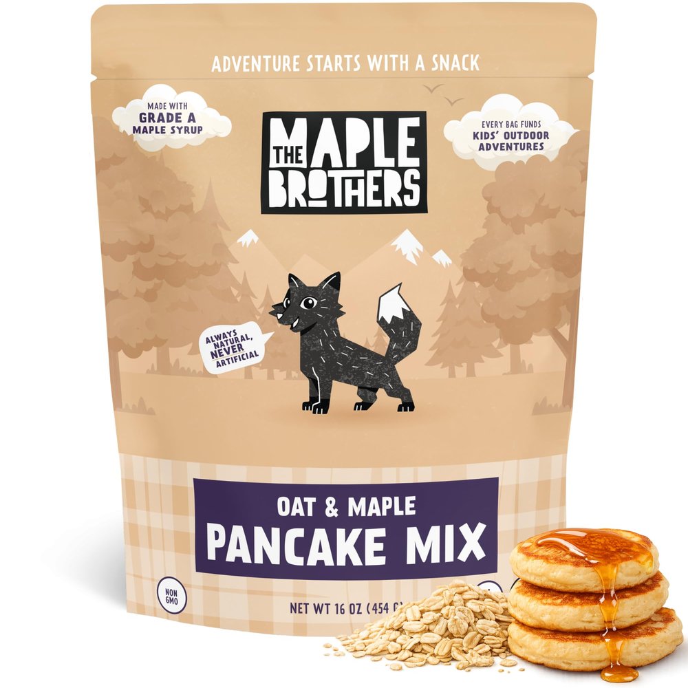 The Maple Brothers Oat & Maple Pancake Mix Organic, Vegan, NonGMO, Made with Grade A Maple Sugar Fluffy, Easy Breakfast Mix, 16 oz Resealable Bag