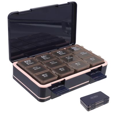 Hoement 7-Day Large Capacity Double-Layer Weekly Pill Organizer with Sealed Lid, Portable Tablet Dispenser for Morning, Noon, and Evening Medication Storage, Blue Travel Medicine Case