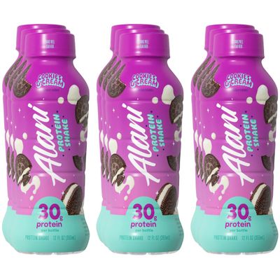 Alani Nu Protein Shake Cookies & Cream Flavor 12 fl oz Bottles 9-Pack Ready-to-Drink High Protein Beverage