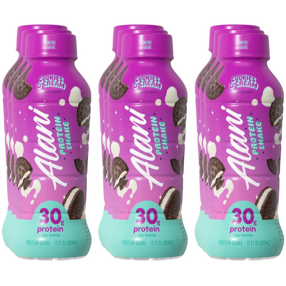 Alani Nu Protein Shake Cookies & Cream Flavor 12 fl oz Bottles 9-Pack Ready-to-Drink High Protein Beverage