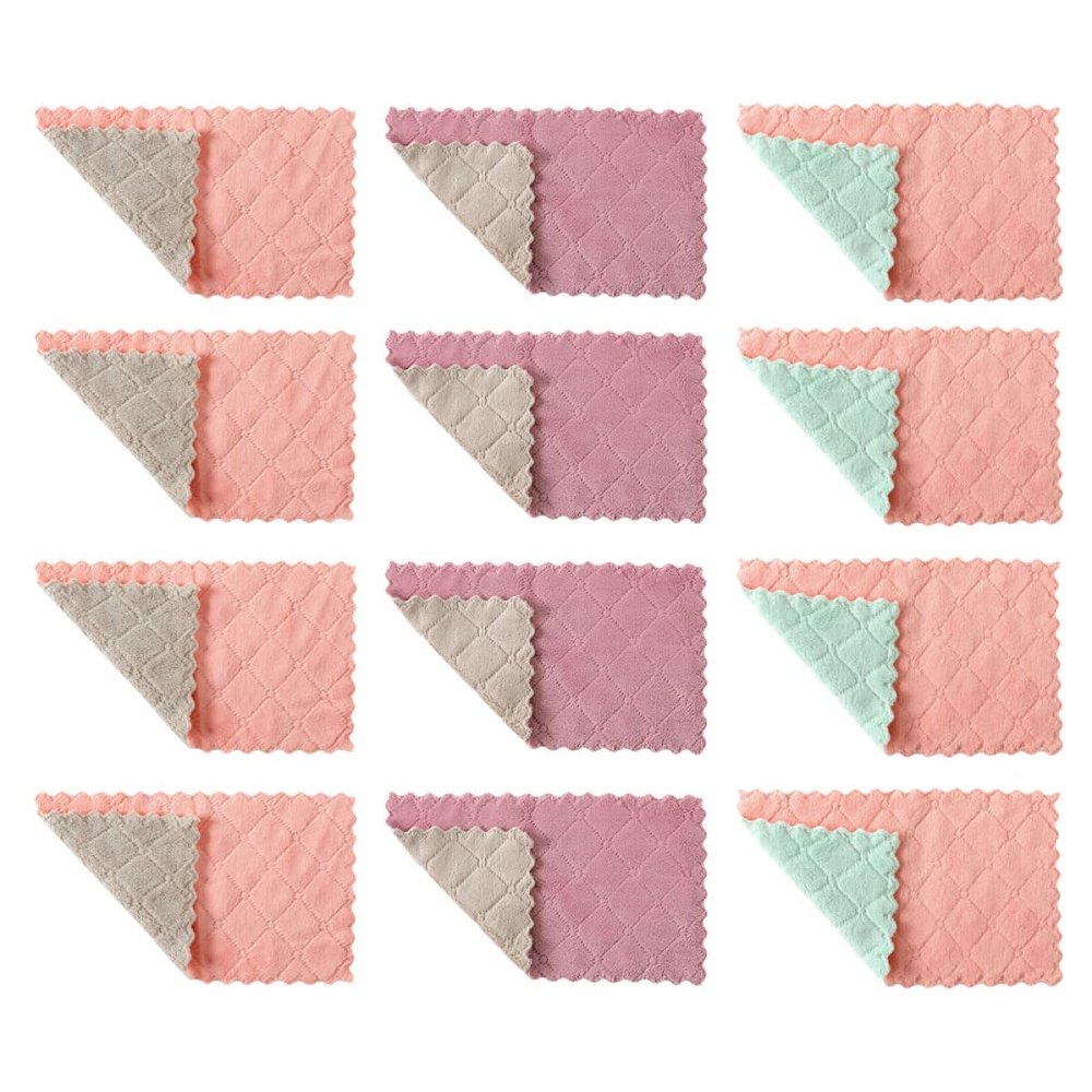 CTIRCHIU 20pcs Dual-Color Microfiber Kitchen Towels Highly Water Absorbent Double-Layer Thickened Dish Cloths for Oil-Resistant Cleaning and Wiping in Household Use Random Color