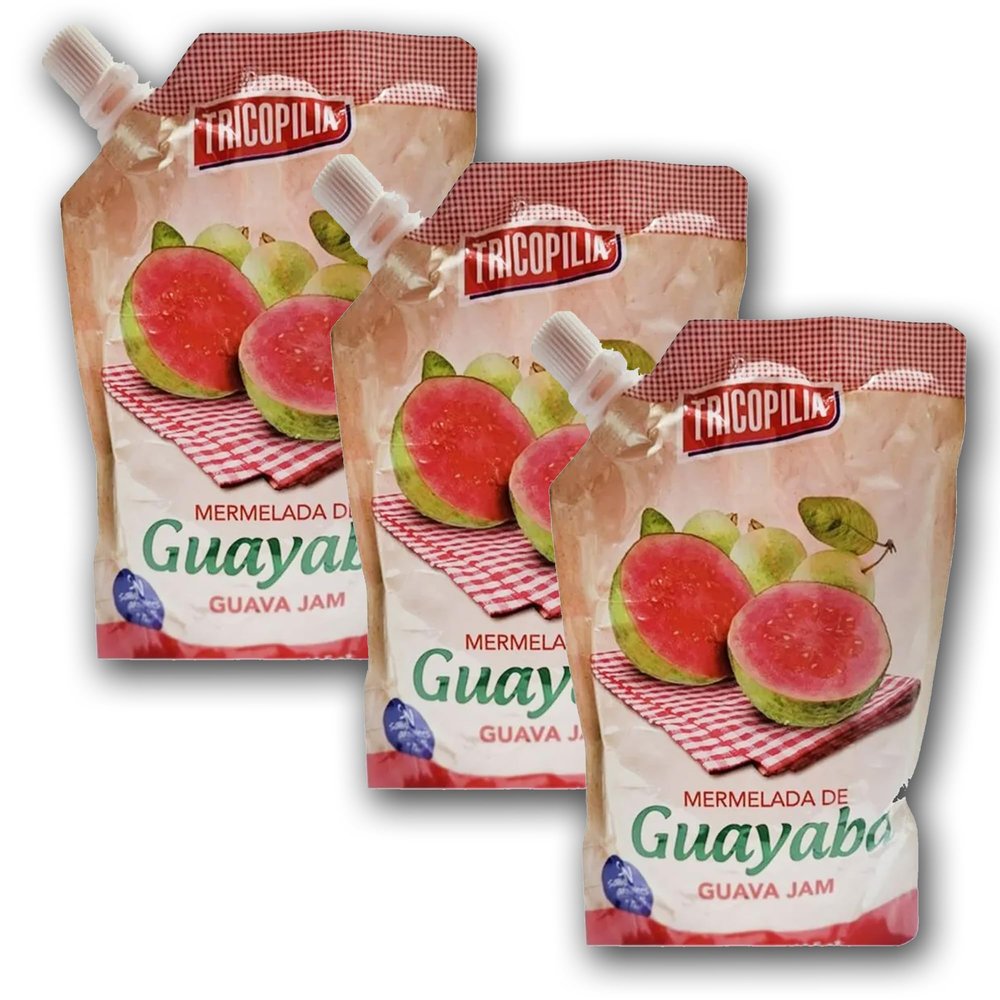 Tricopilia Guava Jam 250g (8.8 oz) Costa Rican Guava Spread, Tropical Fruit Jam, No Artificial Flavors, Ready to Eat Squeezable Pouch- 8.8 oz - 3 Pack