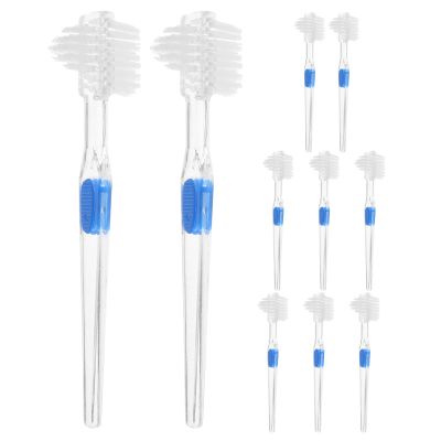 OSOLADY 10pcs Double Sided Denture Cleaning Brush for False Teeth - Gentle Soft False Teeth Toothbrush with Ergonomic Handle - Retainer Oral Care Supplies