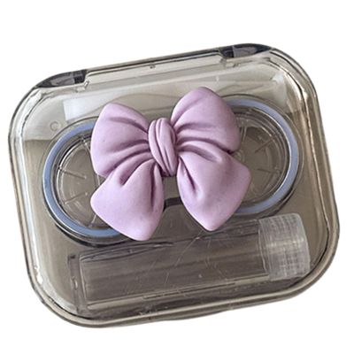 Guaber Lovely Bowknot Decors Contacts Lens Holder Case Container Box for Safe Storage and Easy Portability with Wearing Tool Contacts Lens Case