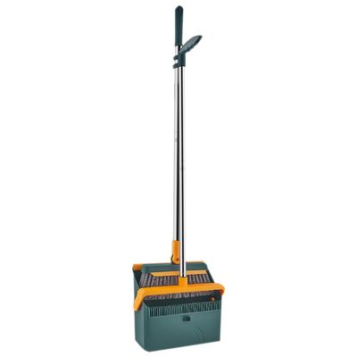 BELLIFFY Standing Broom and Dustpan Set Foldable Home Cleaning Brush with Long Handle Non-Stick Hair Green Compact Sweeping Tool for Kitchen Office Household Use