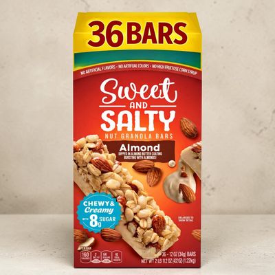 Granola Bars Sweet & Salty Almond Bulk Family 36 Pack Chewy Oat Snack Bars with Whole Grain Oats & Honey Roasted Almond Butter, 160 Calories