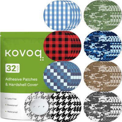 32 Pack Dexcom G7 Overpatches with Reusable Hardshell Cover, Waterproof Adhesive Patches for Dexcom G7 & Stelo, Reduce Compression Lows Breathable and Hypoallergenic Up to 15 Days (Camo & Plaid)