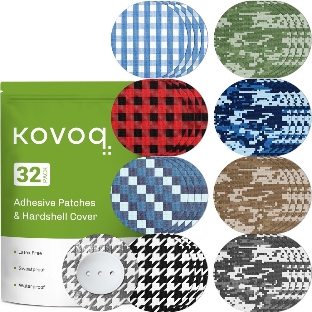32 Pack Dexcom G7 Overpatches with Reusable Hardshell Cover, Waterproof Adhesive Patches for Dexcom G7 & Stelo, Reduce Compression Lows Breathable and Hypoallergenic Up to 15 Days (Camo & Plaid)