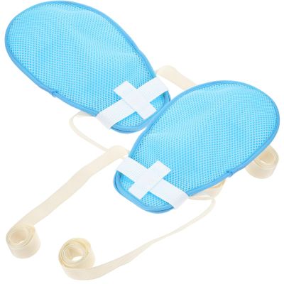 GAROZATION Anti-scratch Fixing Gloves with Strap for Elderly Patients Polyester Hand Pair Protective Hand Braces and Tube Holders for Bedridden Use