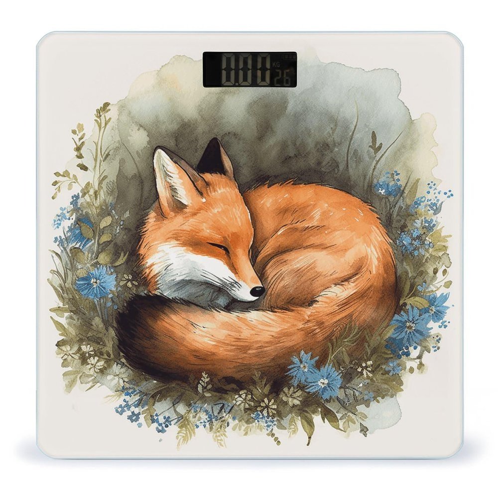 A Sleeping Fox Scale for Body Weight Safe Rounded Corners Tempered Glass Digital Bathroom Scale LED Display 400lb Capacity Weight Scales with High Precision Sensors