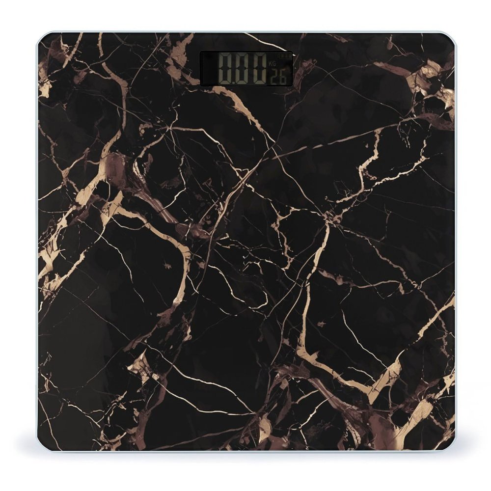 Black Gold Marble Scale for Body Weight Safe Rounded Corners Tempered Glass Digital Bathroom Scale LED Display 400lb Capacity Weight Scales with High Precision Sensors