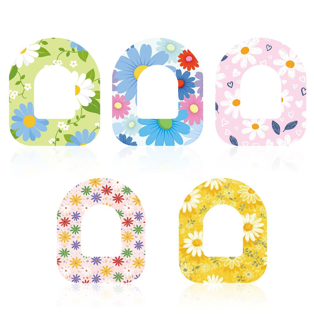 10pcs Adhesive Patches for Omnipod 5, Waterproof Sensor Overpatch Cover Breathable Adhesive Tape Grip Sensor Stickers for Omni Pod 5 Accessories Parts(Floral Daisy Print)