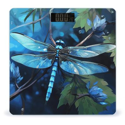 Art Blue Dragonfly Scale for Body Weight Safe Rounded Corners Tempered Glass Digital Bathroom Scale LED Display 400lb Capacity Weight Scales with High Precision Sensors