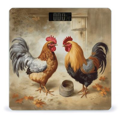 Chicken and Rooster Print Scale for Body Weight Safe Rounded Corners Tempered Glass Digital Bathroom Scale LED Display 400lb Capacity Weight Scales with High Precision Sensors
