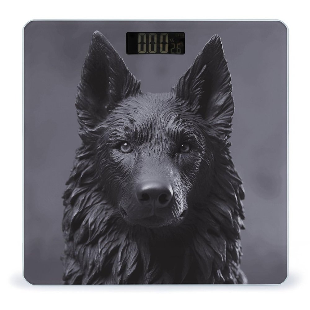 Black German Shepherd Scale for Body Weight Safe Rounded Corners Tempered Glass Digital Bathroom Scale LED Display 400lb Capacity Weight Scales with High Precision Sensors