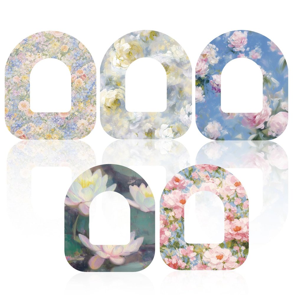 10pcs Waterproof Overpatches for Omnipod 5, Breathable Adhesive Patches Oil Floral Print CGM Sensor Cover Tape Secure Grip Stickers for Omnipod 5 Accessories