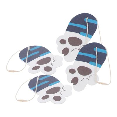 HOMOCONO 4pcs Compressed Pulp Cat Paw Dish Washing Sponges, Highly Absorbent Scrub Sponges for Multi-Purpose Cleaning and Household Use, Navy Blue with Hanging Rope