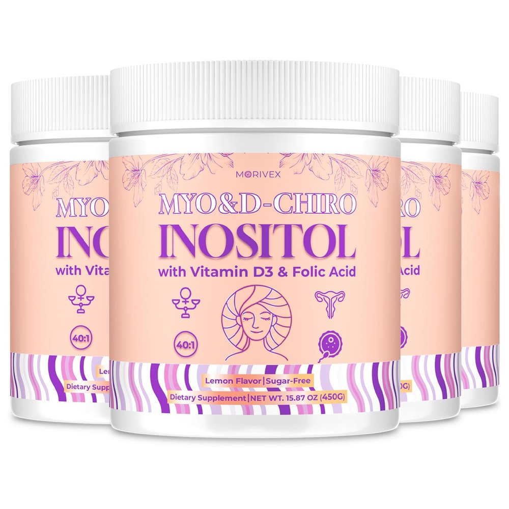 90-Day Myo-Inositol & D-Chiro Inositol Supplement for Women, Fertility Supplements Hormonal Balance for Women Ovarian Health Support, 4000mg:100mg Inositol Powder with Folic Acid & Vitamin, 4-PACK