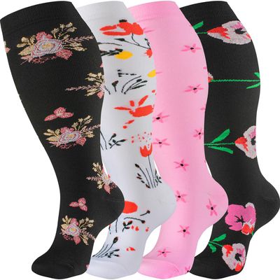 bropite 3/4 Pairs Plus Size Compression Socks for Women & Men 20-30 mmhg-Extra Wide Calf Support Socks for Medical,Running