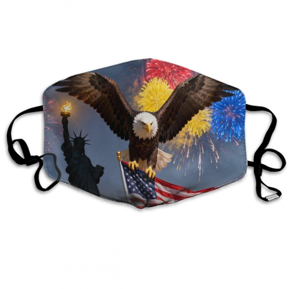MZERSE Adult Breathable Balaclava Mouth Scarf Statue of Liberty America Flag Eagle, Adjustable Ear Loops Reusable Washable Cloth Face Mask for Cycling Hiking and Picnic