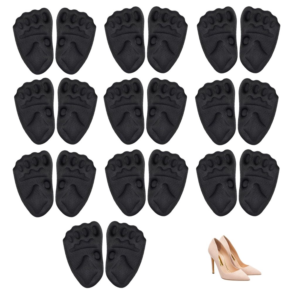 2026 Upgraded Metatarsal Pads for WomenBall of Foot Cushions Relief and ComfortNon-Slip Shoe Inserts for High HeelsOne Size Fits Any Heel Pads for Shoes (Black (10Pairs))